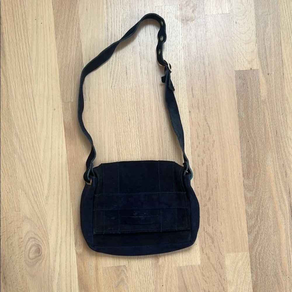 Vintage Navy blue Suede Shoulder Bag